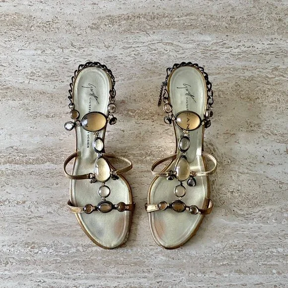 Vintage Giuseppe Zanotti Stone Strap Kitten Heel Sandals - Picture 1 of 9